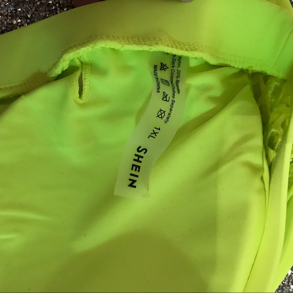 SHEIN Neon Green Fishnet High Waisted Swimsuit - Picture 4 of 9